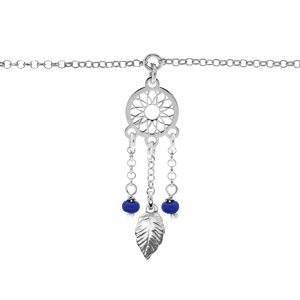 Bracelet en argent rhodi chane avec attrape rve et perles bleu fonc 16,5+2,5cm - Vue 1