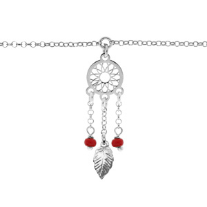 Bracelet en argent rhodi chane avec attrape rve et perles rouge 16,5+2,5cm - Vue 1