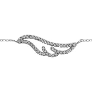 Bracelet en argent rhodié chaîne avec au milieu 1 aile longue ornée d\'oxydes blancs - longueur 16m + 2cm de rallonge - Vue 1