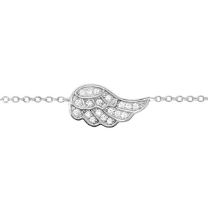 Bracelet en argent rhodié chaîne avec au milieu 1 aile ornée d\'oxydes blancs sertis - longueur 16cm + 2cm de rallonge - Vue 1
