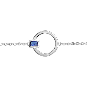 Bracelet en argent rhodi chane avec au milieu 1 anneau avec lment rectangulaire orn d\'1 oxyde bleu fonc - longueur 16cm + 2cm de rallonge - Vue 1