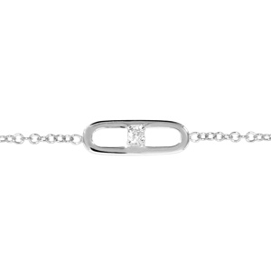 Bracelet en argent rhodi chane avec au milieu anneau ovale long avec 1 oxyde blanc serti au milieu - longueur 16cm + 3cm de rallonge - Vue 1