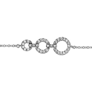 Bracelet en argent rhodi chane avec au milieu 3 anneaux de taille diffrente orns d\'oxydes blancs sertis - longueur 16cm + 2cm de rallonge - Vue 1