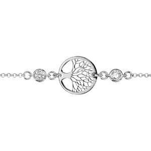 Bracelet en argent rhodi chane avec au milieu 1 arbre de vie ajour et 1 oxyde blanc sertis clos de chaque ct - longueur 16cm + 3cm de rallonge - Vue 1
