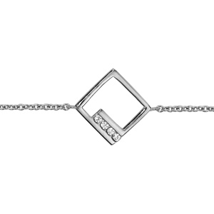 Bracelet en argent rhodi chane avec au milieu carr ajour et oxydes blancs sertis - longueur 16cm + 2cm de rallonge - Vue 1