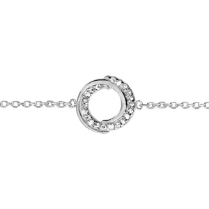 Bracelet en argent rhodi chane avec au milieu 1 cercle en 2 brins enrouls dont 1 lisse et l\'autre orn d\'oxydes blancs sertis - longueur 16cm + 2cm de rallonge - Vue 1
