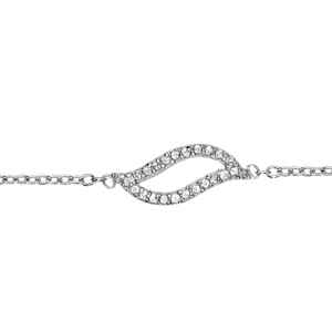 Bracelet en argent rhodi chane avec au milieu 1 feuille ajoure en oxydes blancs - longueur 15,5cm + 2cm de rallonge - Vue 1