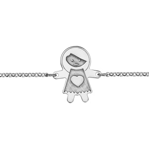 Bracelet en argent rhodié chaîne avec au milieu fille avec effet de matière - longueur 16cm + 3cm de rallonge - Vue 1