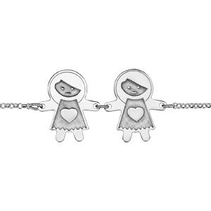 Bracelet en argent rhodié chaîne avec au milieu 2 filles avec effet de matière - longueur 16cm + 3cm de rallonge - Vue 1