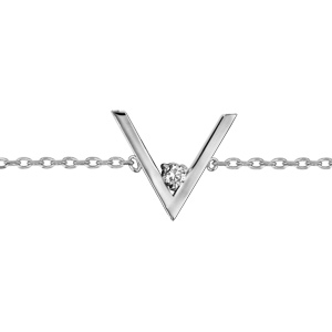 Bracelet en argent rhodi chane avec au milieu forme V avec 1 oxyde blanc dans la pointe - longueur 16cm + 2cm de rallonge - Vue 1