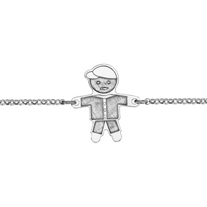 Bracelet en argent rhodié chaîne avec au milieu garçon avec effet de matière - longueur 16cm + 3cm de rallonge - Vue 1