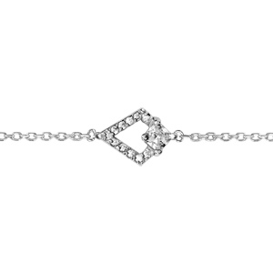 Bracelet en argent rhodi chane avec au milieu 1 losange en rail d\'oxydes blancs sertis avec 1 oxyde carr plus gros en haut - longueur 16cm + 2cm de rallonge - Vue 1