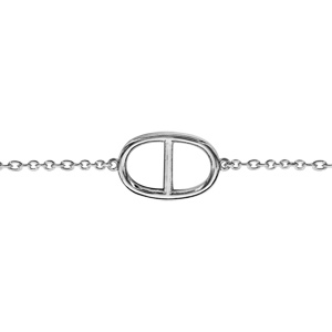 Bracelet en argent rhodi chane avec au milieu 1 maille marine lisse - longueur 16cm + 2cm de rallonge - Vue 1