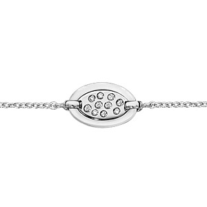 Bracelet en argent rhodié chaîne avec au milieu 1 ovale en céramique blanche et éclats d\'oxydes blancs sertis - longueur 16cm + 3cm de rallonge - Vue 1