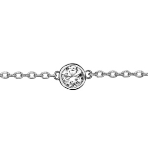 Bracelet en argent rhodi chane avec au milieu 1 oxyde blanc de 5mm serti clos - longueur 18cm rglable 16cm - Vue 1