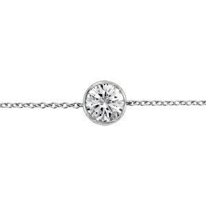 Bracelet en argent rhodi chane avec au milieu 1 oxyde blanc de 7mm serti clos - longueur 16cm + 1,5cm de rallonge - Vue 1