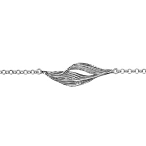 Bracelet en argent rhodié chaîne avec au milieu 1 plume - longueur 16cm + 3,5cm de rallonge - Vue 1