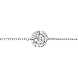 Bracelet en argent rhodi chane avec au milieu rond pav d\'oxydes blancs sertis - longueur 16cm + 2cm de rallonge - Vue 1