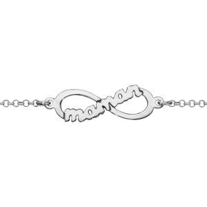 Bracelet en argent rhodi chane avec au milieu symbole infini avec dcoupe \