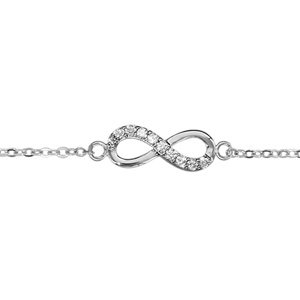 Bracelet en argent rhodi chane avec au milieu symbole infini avec moiti orne d\'oxydes blancs et l\'autre lisse - longueur 16cm + 2cm de rallonge - Vue 1