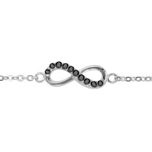 Bracelet en argent rhodi chane avec au milieu symbole infini avec moiti orne d\'oxydes noirs et l\'autre lisse - longueur 16cm + 2cm de rallonge - Vue 1