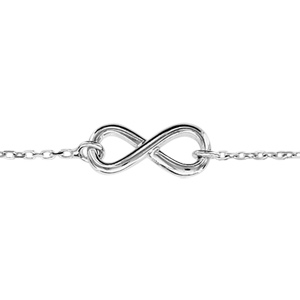 Bracelet en argent rhodi chane avec au milieu symbole infini - longueur 16,5cm + 2cm de rallonge - Vue 1