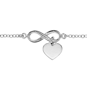 Bracelet en argent rhodi chane avec au milieu symbole infini orn d\'1 coeur lisse suspendu - longueur 16cm + 3cm de rallonge - Vue 1