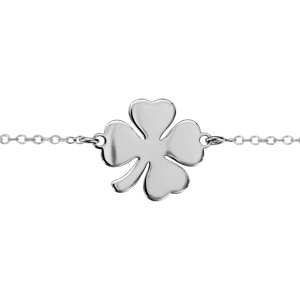 Bracelet en argent rhodi chane avec au milieu trfle  4 feuilles lisse - longueur 16cm + 3cm de rallonge - Vue 1