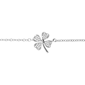 Bracelet en argent rhodi chane avec au milieu trfle  4 feuilles orn d\'oxydes blancs sertis - longueur 16cm + 2cm de rallonge - Vue 1