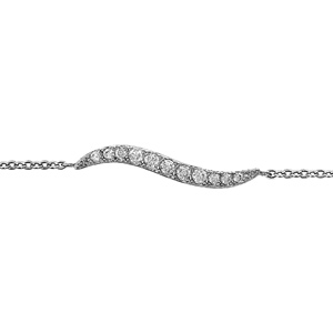 Bracelet en argent rhodi chane avec au milieu 1 vague en oxydes blancs - longueur 16cm + 2cm de rallonge - Vue 1