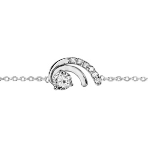 Bracelet en argent rhodi chane avec au milieu 2 virgules dont 1 orne d\'oxydes blancs sertis et avec 1 gros oxyde blanc serti dans la courbe - longueur 16cm + 2cm de rallonge - Vue 1