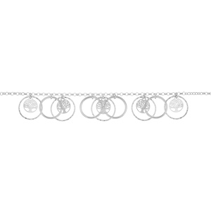 Bracelet en argent rhodi chane avec avec pampilles multi cercles et arbre de vie 17+3cm - Vue 1