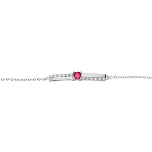 Bracelet en argent rhodi chane avec barrette Rubis vritable et Topazes blanches 16+3cm - Vue 1