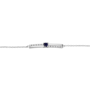 Bracelet en argent rhodi chane avec barrette Saphir vritable et Topazes blanches 16+3cm - Vue 1