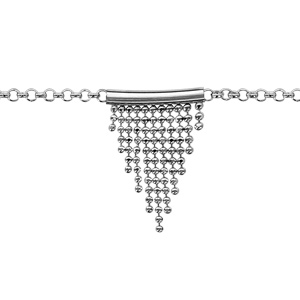 Bracelet en argent rhodié chaîne avec bâton retenant des franges en chaîne boules disposées en pointe - longueur 16cm + 3cm de rallonge - Vue 1
