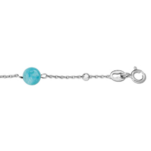 Bracelet en argent rhodi chane avec boules bleu hemimorphite 16+3cm - Vue 1
