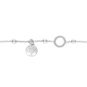 Bracelet en argent rhodié chaîne avec boules, 1 cercle et pampille arbre de vie 16+3cm - Vue 1