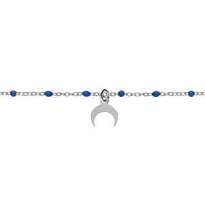 Bracelet en argent rhodi chane avec boules couleur bleues pampille demi-lune 15+3cm - Vue 1