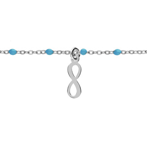 Bracelet en argent rhodi chane avec boules couleur turquoise 15+3cm - Vue 1