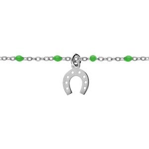 Bracelet en argent rhodi chane avec boules couleur verte et pampille fer  cheval 15+3cm - Vue 1