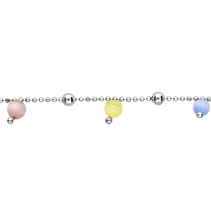 Bracelet en argent rhodié chaîne avec boules en en verre de Swarovski pastels 16+3cm - Vue 1