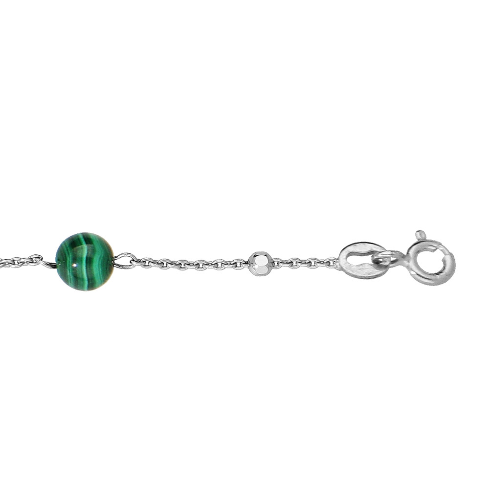 Bracelet en argent rhodi� cha�ne avec boules en Malachite v�ritable 16+3cm - Vue 1