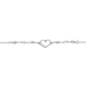 Bracelet en argent rhodi chane avec boules et perles blanches de synthse avec coeur et infini 16+3cm - Vue 1