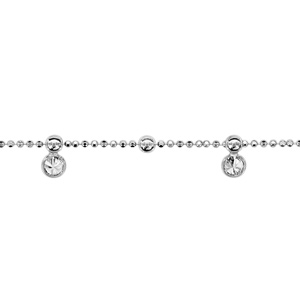 Bracelet en argent rhodi chane avec boules plus grosses et pampilles oxydes blancs sertis clos - longueur 16cm + 3cm de rallonge - Vue 1