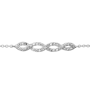 Bracelet en argent rhodi chane avec 2 brins torsads lche et orns d\'oxydes blancs sertis - longueur 16cm + 2cm de rallonge - Vue 1