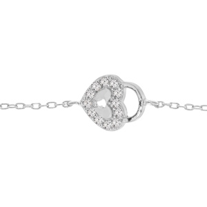 Bracelet en argent rhodi chane avec cadenas forme coeur et oxydes blancs sertis 16+3cm - Vue 1