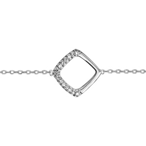 Bracelet en argent rhodi chane avec carr ajour avec moiti orne d\'oxydes blancs sertis au milieu - longueur 16cm + 2cm de rallonge - Vue 1