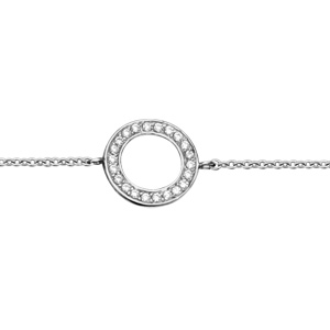 Bracelet en argent rhodi chane avec cercle ajour orn d\'oxydes blancs sertis longueur 16+2cm - Vue 1