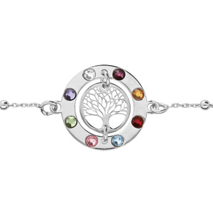 Bracelet en argent rhodi chane avec cercle arbre de vie contour pierres multi couleurs 16+3cm - Vue 1