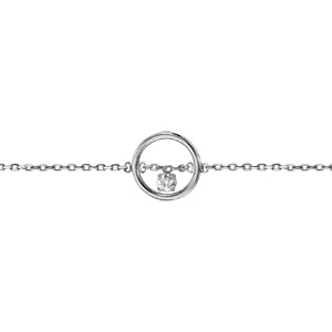 Bracelet en argent rhodi chane avec cercle et 1 oxyde blanc serti suspendu 16cm + 2cm - Vue 1